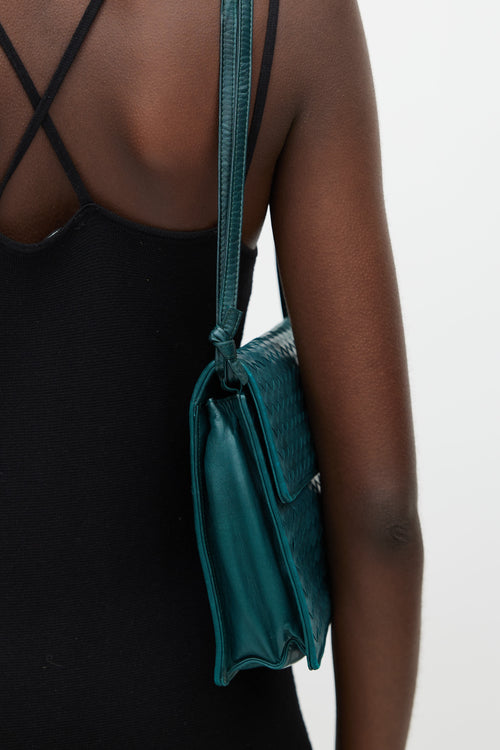 Teal Intrecciato Woven Crossbody Bag