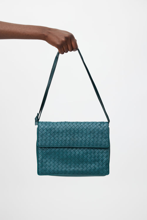 Bottega Veneta Teal Intrecciato Woven Crossbody Bag