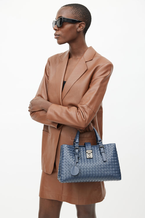 Bottega Veneta Blue Intrecciato Leather Small Roma Bag