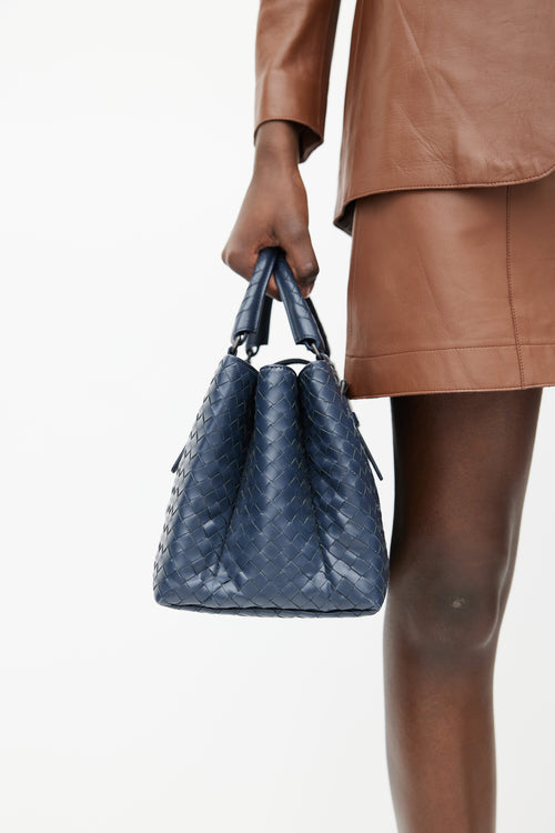 Bottega Veneta Blue Intrecciato Leather Small Roma Bag