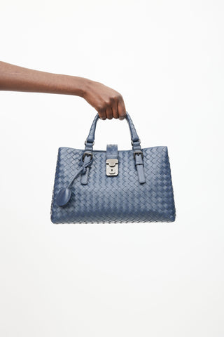 Bottega Veneta Blue Intrecciato Leather Small Roma Bag