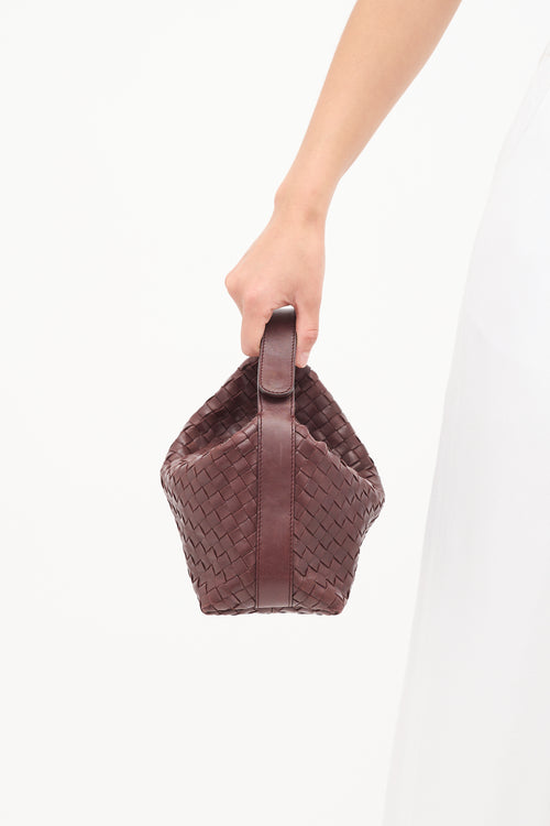 Bottega Veneta Brown Intrecciato Leather Snap Handle Bag