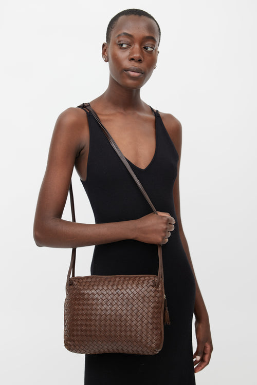 Bottega Veneta 1990s Brown Intrecciato Pillow Crossbody Bag