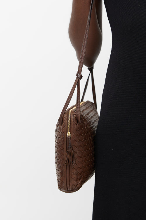 Bottega Veneta 1990s Brown Intrecciato Pillow Crossbody Bag