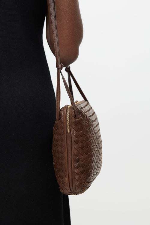 Bottega Veneta 1990s Brown Intrecciato Pillow Crossbody Bag