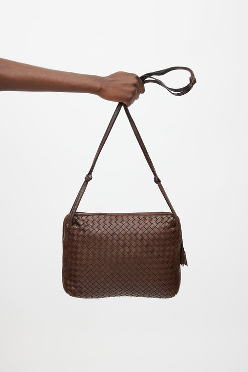 Bottega Veneta 1990s Brown Intrecciato Pillow Crossbody Bag