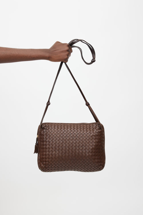 Bottega Veneta 1990s Brown Intrecciato Pillow Crossbody Bag