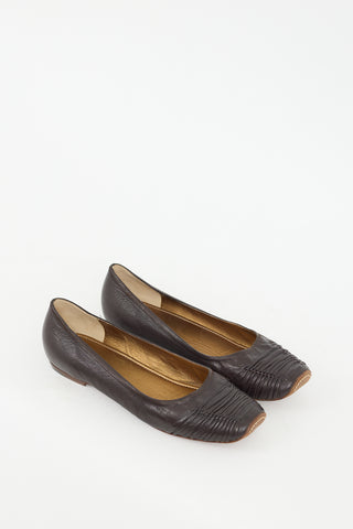 Bottega Veneta Brown Leather Ruched Flat