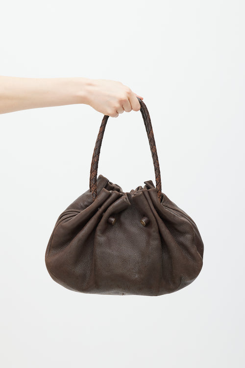 Bottega Veneta Brown Leather Woven Handle Shoulder Bag