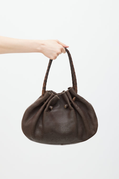 Bottega Veneta Brown Leather Woven Handle Shoulder Bag