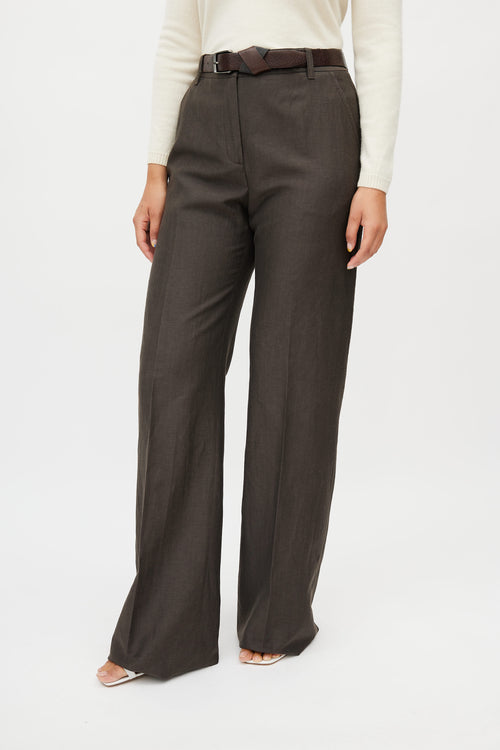 Bottega Veneta Brown Linen 
Wool Pant Suit