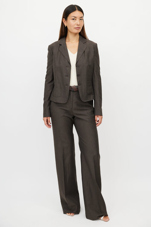 Bottega Veneta Brown Linen 
Wool Pant Suit