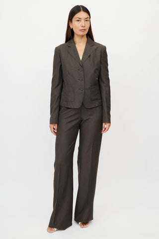 Bottega Veneta Brown Linen 
Wool Pant Suit