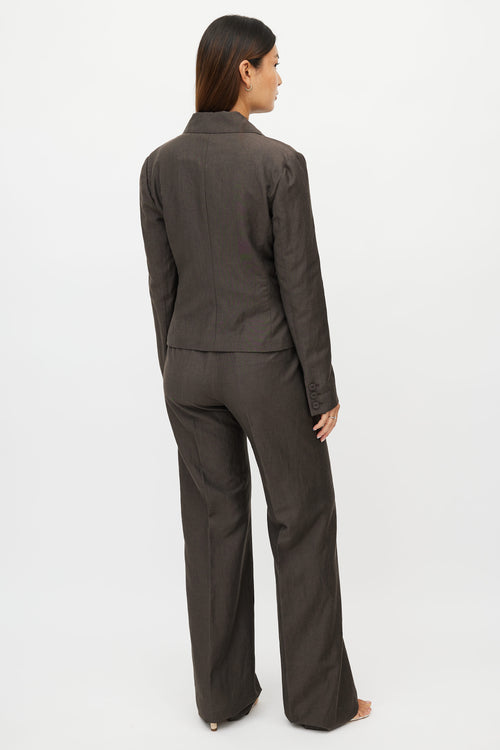 Bottega Veneta Brown Linen 
Wool Pant Suit