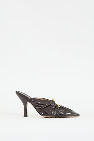 Bottega Veneta Brown Patent Leather Bunnie Gathered Mule