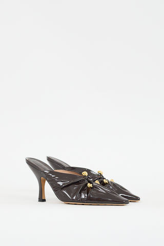 Bottega Veneta Brown Patent Leather Bunnie Gathered Mule