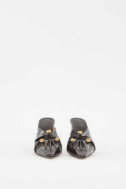 Bottega Veneta Brown Patent Leather Bunnie Gathered Mule