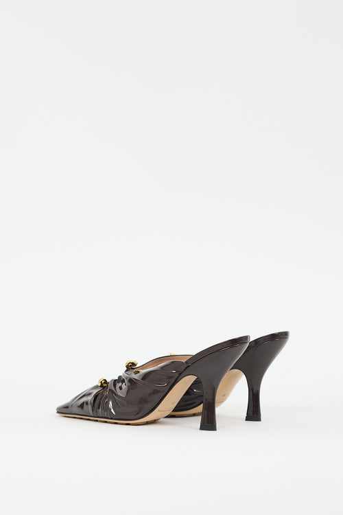 Bottega Veneta Brown Patent Leather Bunnie Gathered Mule