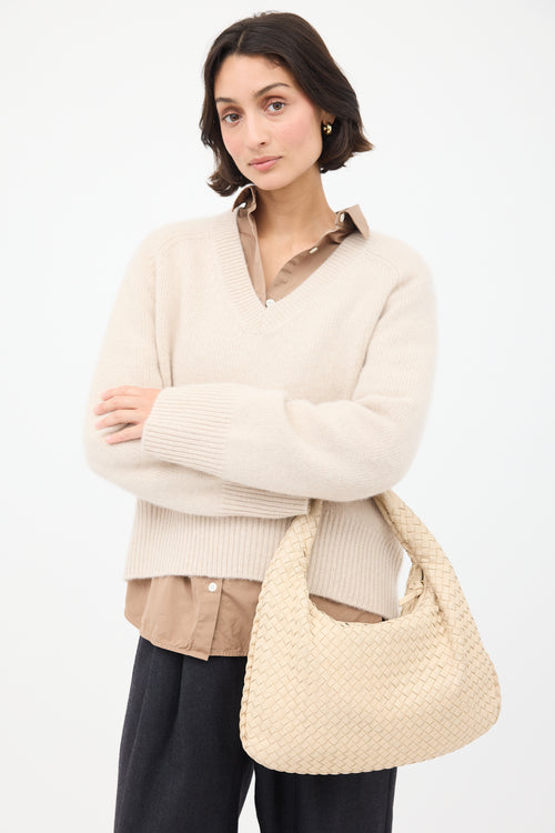 Bottega Veneta Cream Leather Intrecciato Bag