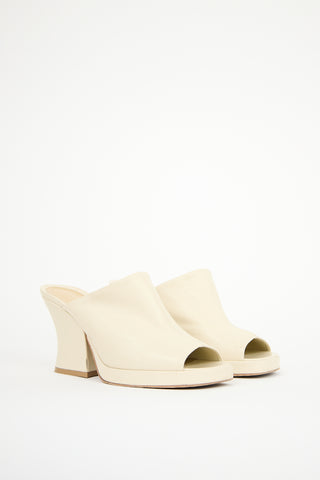 Bottega Veneta Cream Leather Stack Heeled Mule