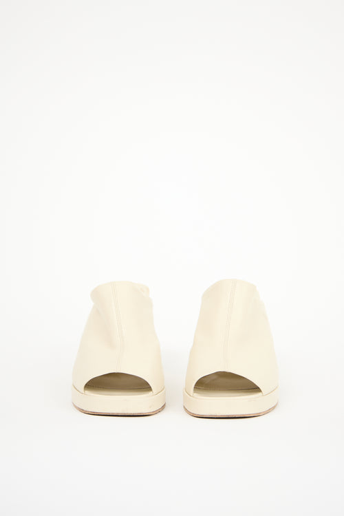 Bottega Veneta Cream Leather Stack Heeled Mule