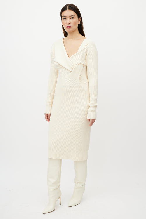 Bottega Veneta Resort 2020 Cream Silk Ribbed Dress