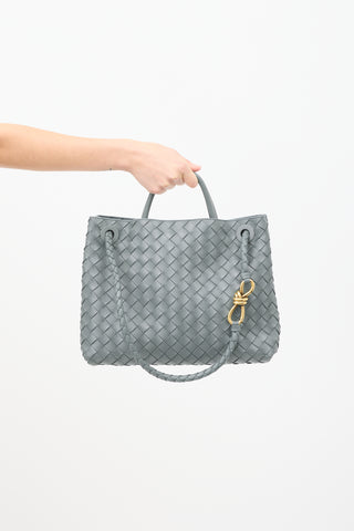 Bottega Veneta Dark Grey Intrecciato Leather Medium Andiamo Bag