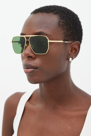 Bottega Veneta Gold 
Green BV1012S Aviator Sunglasses