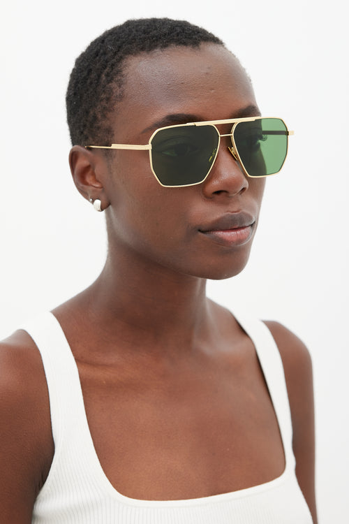 Bottega Veneta Gold 
Green BV1012S Aviator Sunglasses