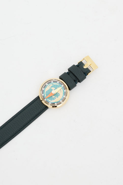 Bottega Veneta Gold 
Green Compass Watch