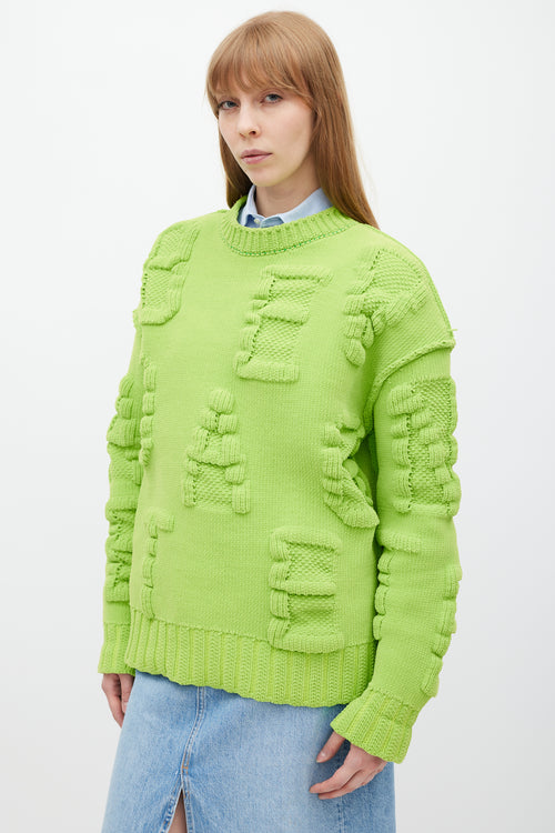 Bottega Veneta Green Chenille Lettered Knit Sweater