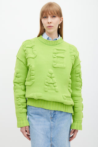 Bottega Veneta Green Chenille Lettered Knit Sweater