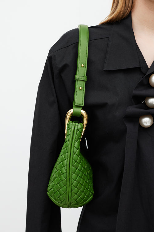 Bottega Veneta Green Leather Intrecciato Small Clicker Bag