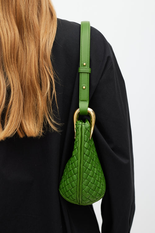 Bottega Veneta Green Leather Intrecciato Small Clicker Bag