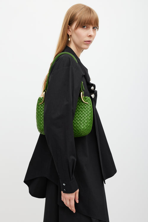 Bottega Veneta Green Leather Intrecciato Small Clicker Bag