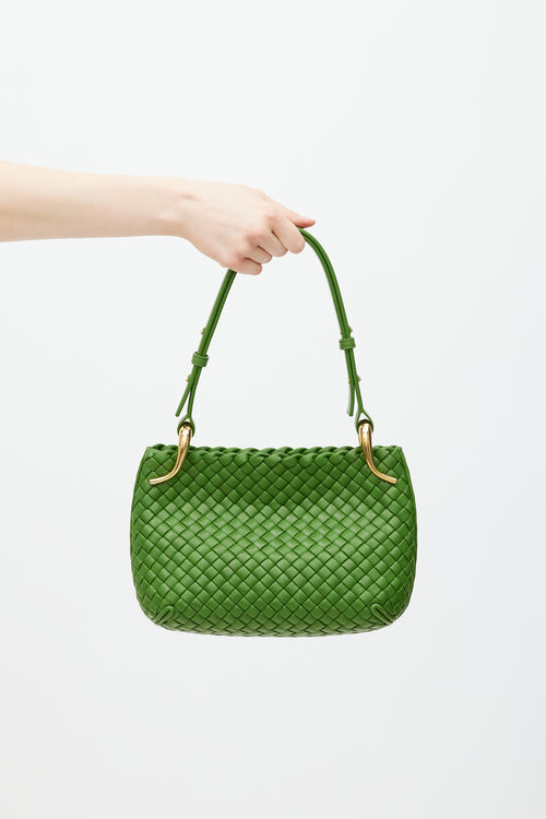 Bottega Veneta Green Leather Intrecciato Small Clicker Bag