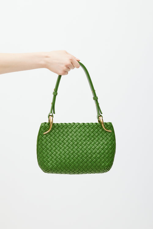 Bottega Veneta Green Leather Intrecciato Small Clicker Bag