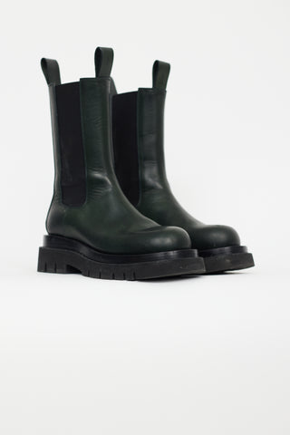 Bottega Veneta Green Leather Lug Sole Tire Boot