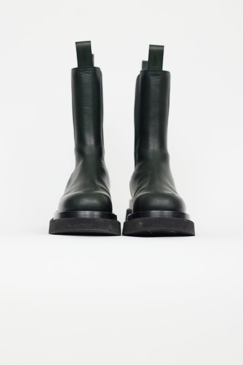 Bottega Veneta Green Leather Lug Sole Tire Boot