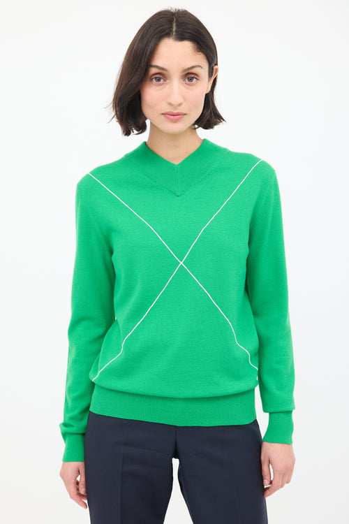 Bottega Veneta Green Wool Embroidered V-Neck Sweater