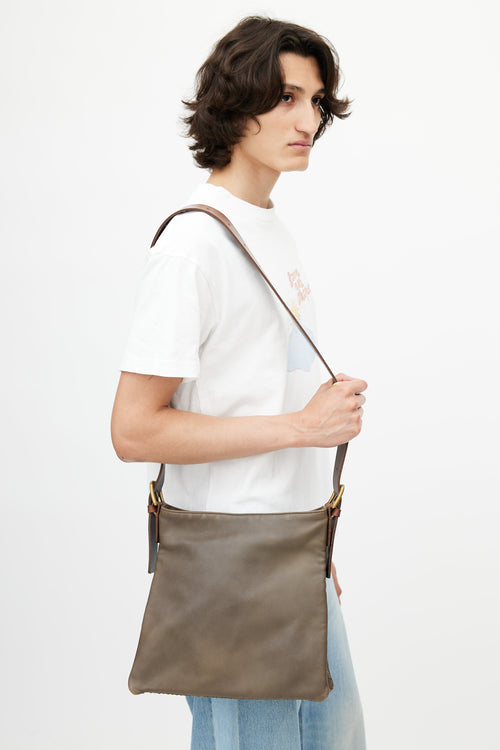 Bottega Veneta Grey 
Brown Intrecciato Leather Crossbody Bag