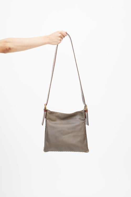 Bottega Veneta Grey 
Brown Intrecciato Leather Crossbody Bag