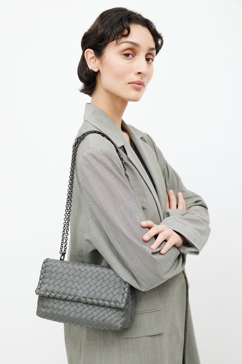 Bottega Veneta Grey Intrecciato Leather Olimpia Crossbody Bag