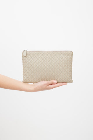 Bottega Veneta Grey Intrecciato Leather Pouch