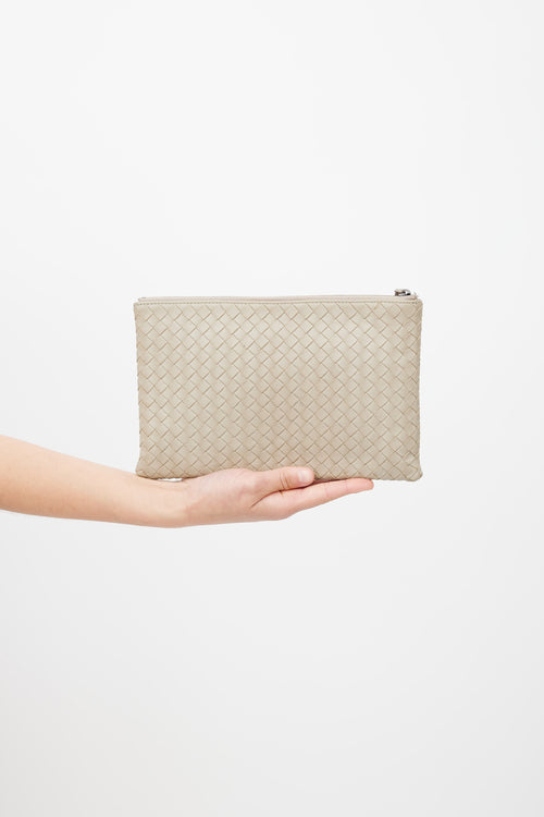 Bottega Veneta Grey Intrecciato Leather Pouch