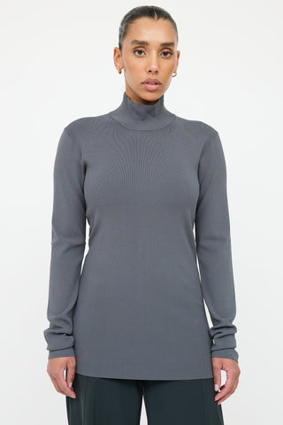 Bottega Veneta Grey Ribbed Mockneck Sweater