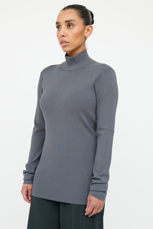 Bottega Veneta Grey Ribbed Mockneck Sweater