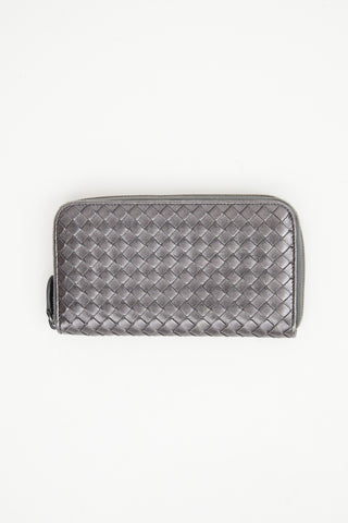 Bottega Veneta Grey Intrecciato Zip Wallet