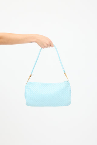 Bottega Veneta Vintage Pastel Blue Intrecciato Leather Bag