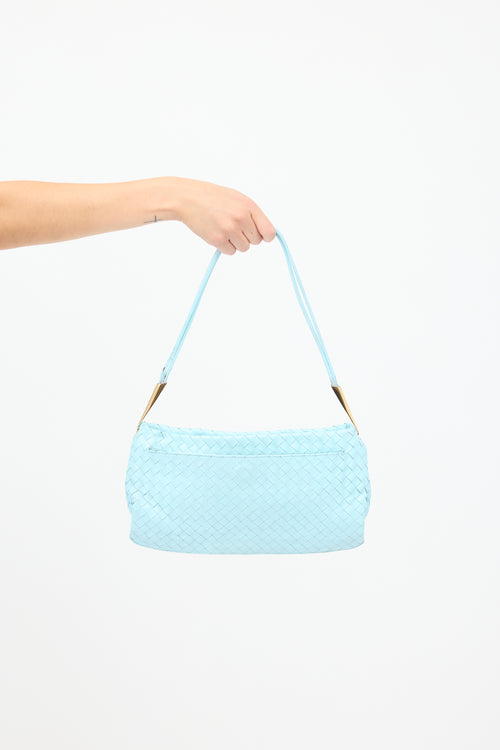 Bottega Veneta Vintage Pastel Blue Intrecciato Leather Bag